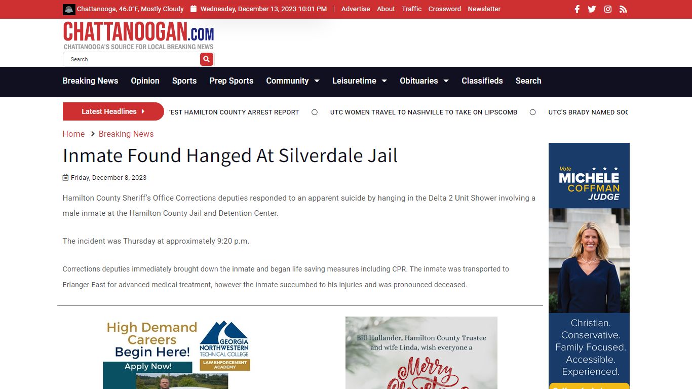 Inmate Found Hanged At Silverdale Jail - Chattanoogan.com